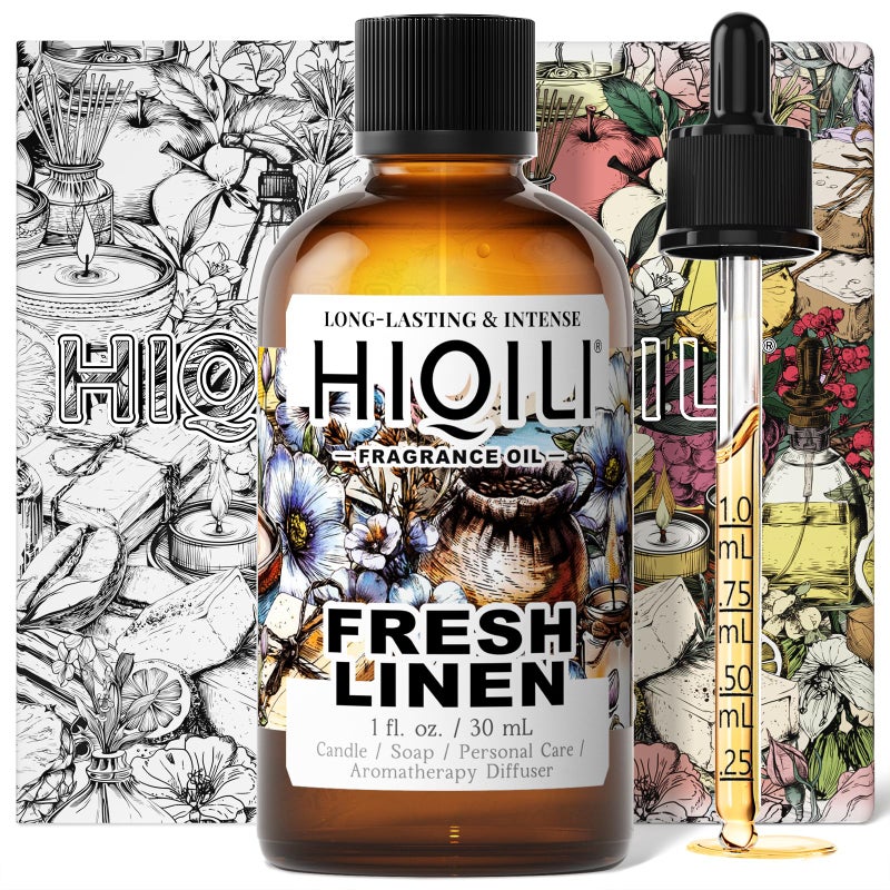 HIQILI Fresh Linen Fragrance Oil for Candle & Room Spray Making, Add to Dryer Balls, Freshie Scents for Essential Oil Diffuser - 1 Fl Oz - Image 1